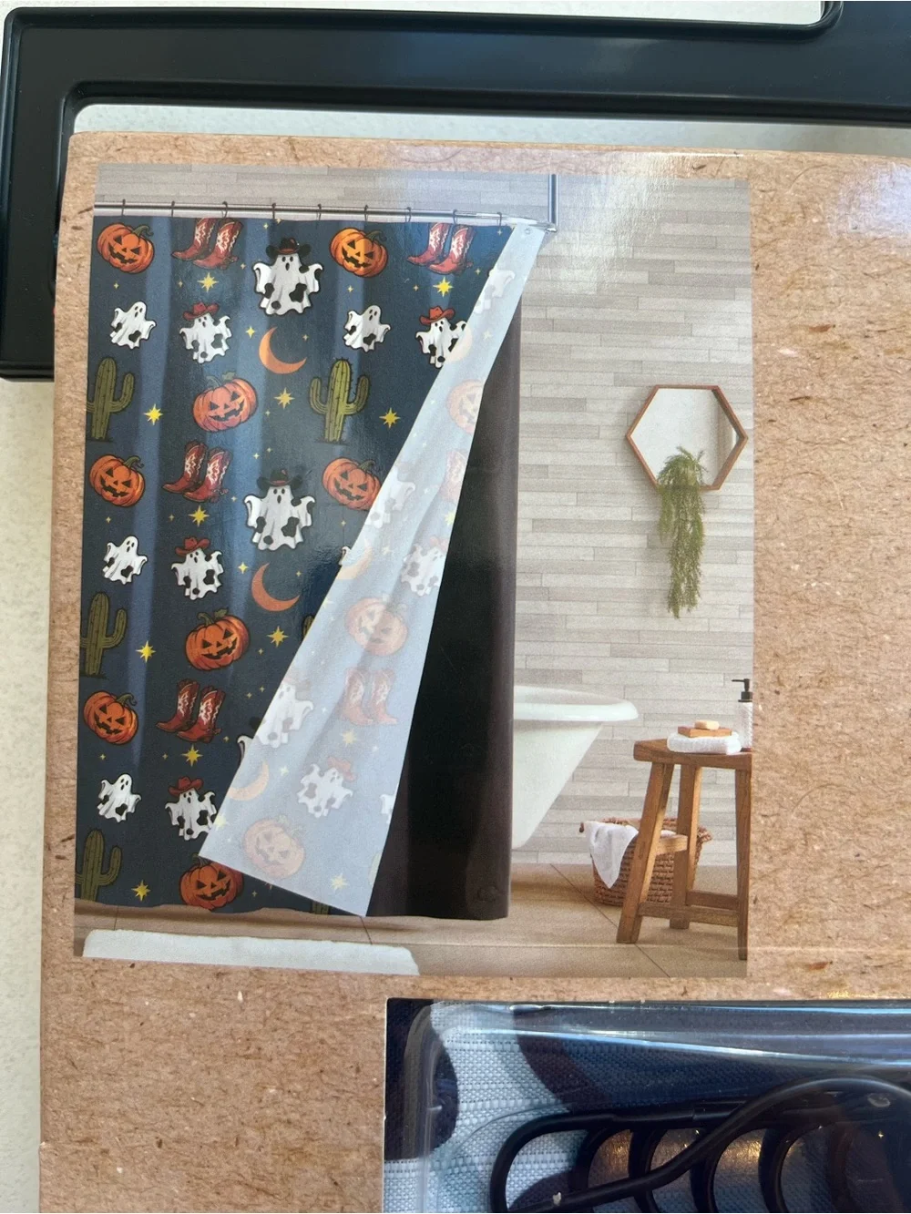 Wrangler Halloween Pumpkin Cow Print Ghost Cowboy Boots Shower Curtain Set